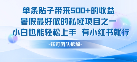 单条贴子带来5张的收益，暑假最好做的私域项目之一，小白也能轻松上手，有小红书就行-火柴小市场
