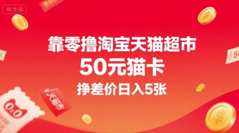 靠零撸淘宝天猫超市50元猫卡，挣差价日入5张-火柴小市场