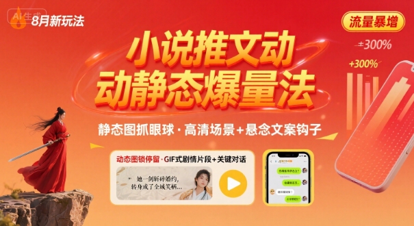 8月小说推文全新玩法，动静态图片+搭配小说文案爆量玩法-火柴小市场