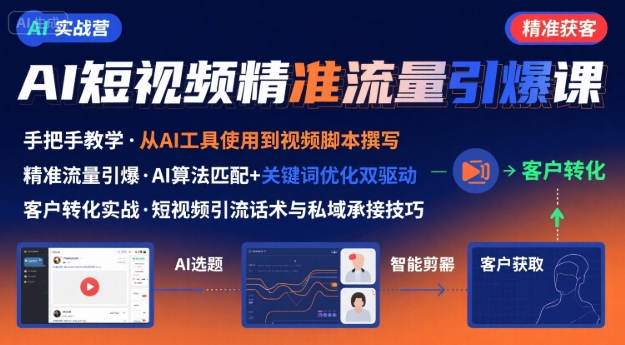 AI+短视频引爆精准客户实战营，手把手教你引爆Ai短视频精准流量-火柴小市场