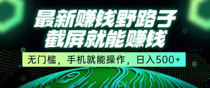 最新野路子截屏就能挣钱，无门槛，手机就能操作，日入5张【揭秘】-火柴小市场