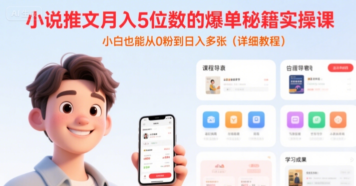 小说推文月入5位数的爆单秘籍实操课，，小白也能从0粉到日入多张(详细教程)-火柴小市场