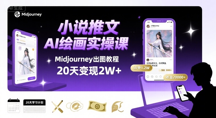 小说推文干货分享之AI绘画MJ出图实操课，用Midjourney做小说推文，20天挣2w-火柴小市场