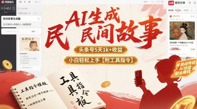 AI生成民间故事，头条号5天1k+，小白轻松上手【附工具指令】-火柴小市场