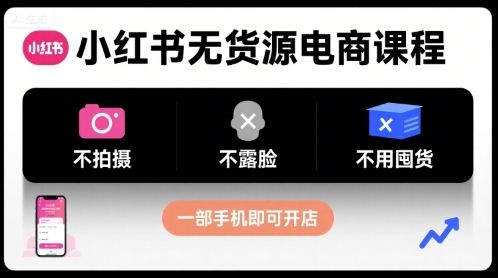 小红书无货源电商课程，不拍摄不露脸不用囤货，一部手机即可开店-火柴小市场