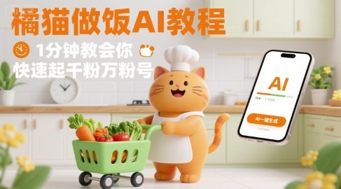 有趣的橘猫买菜做饭视频，用AI一键搞定，1分钟教会你，快速起千粉万粉号-火柴小市场