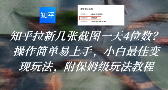 知乎拉新几张截图一天4位数？操作简单易上手，小白最佳变现玩法，附保姆级玩法教程-火柴小市场