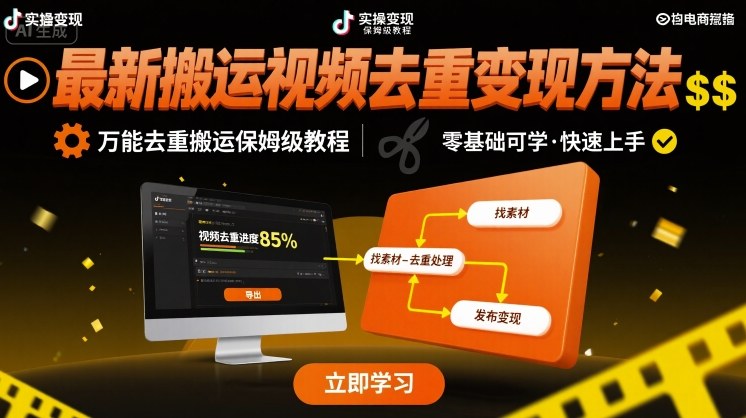 最新搬运视频去重变现方法，万能去重搬运保姆级教程-火柴小市场