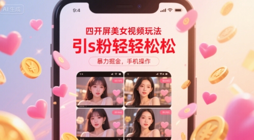 四开屏美女视频玩法，引s粉轻轻松松，暴力掘金，手机操作【揭秘】-火柴小市场