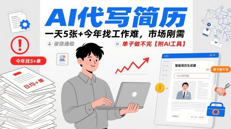 AI代写简历，一天5张+今年找工作难，市场刚需，单子做不完【附AI工具】-火柴小市场