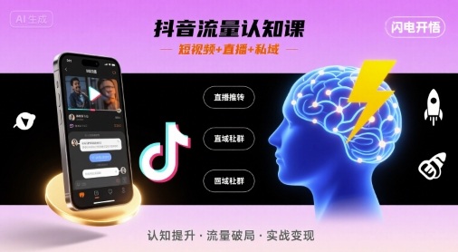 抖音流量认知课，短视频+直播+私域，认知提升，闪电开悟-火柴小市场