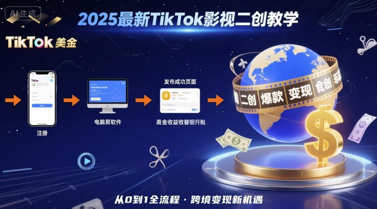 2025年最新TikTok影视二创教学，从注册到发布撸美金全流程，跨境变现新机遇-火柴小市场