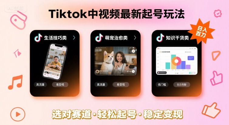 Tiktok中视频最新起号玩法，想要日入百刀，做好这几个赛道就可以了-火柴小市场