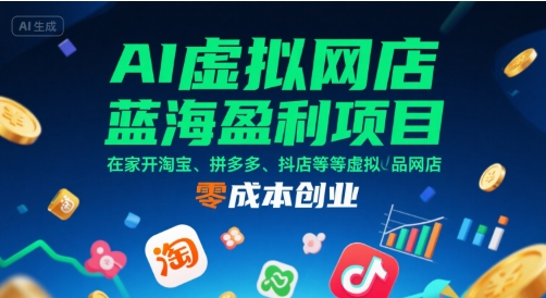 AI虚拟网店蓝海盈利项目，在家开淘宝、拼多多、抖店等虚拟品网店，零成本创业-火柴小市场
