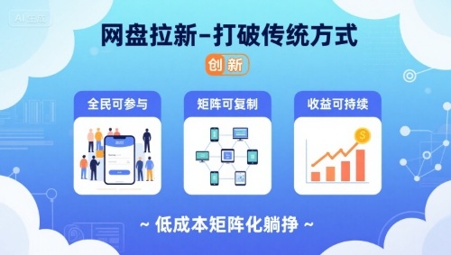 网盘拉新-打破传统方式，低成本矩阵化躺挣，全民可参与、矩阵可复制、收益可持续【揭秘】-火柴小市场