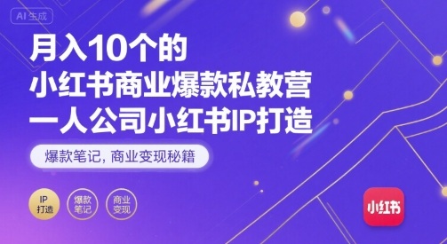 月入10个的小红书商业爆款私教营，一人公司小红书IP打造，爆款笔记，商业变现秘籍-火柴小市场