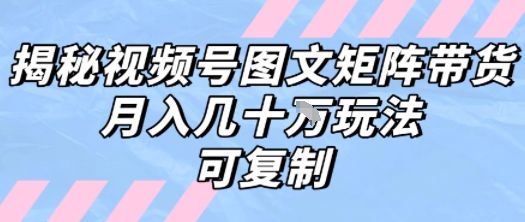 解密视频号图文矩阵带货，月入几个W的打法，可复制-火柴小市场