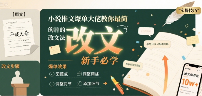 小说推文爆单大佬教你最简单的改文方法实操课，新手必学-火柴小市场