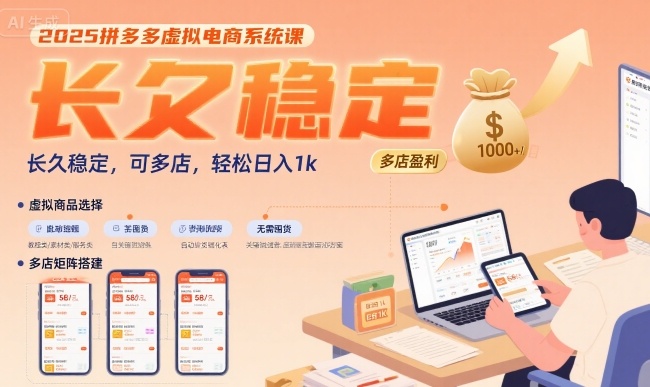 2025拼多多虚拟电商系统课，长久稳定，可多店，轻松日入1k-火柴小市场