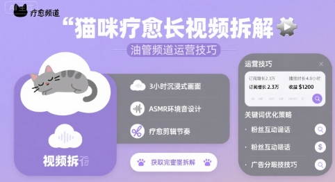 猫咪疗愈长视频拆解 &油管频道运营技巧-火柴小市场