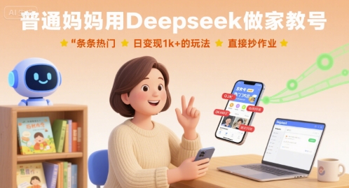 普通妈妈用Deepseek做家教号，条条热门，日变现1k+的玩法，直接抄作业-火柴小市场