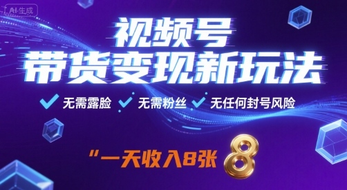 视频号带货变现新玩法，无需露脸，无需粉丝，无任何封号风险，一天收益8张【揭秘】-火柴小市场
